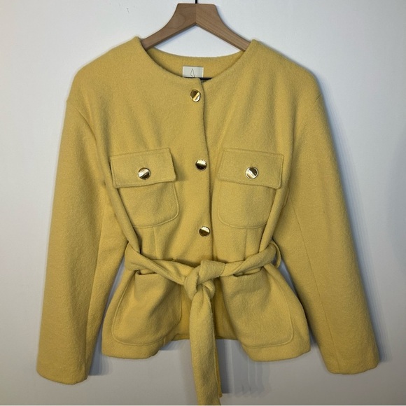 Joie Jackets & Blazers - Joie Womens Yellow Belted Jacket with Gold Buttons, Size Medium